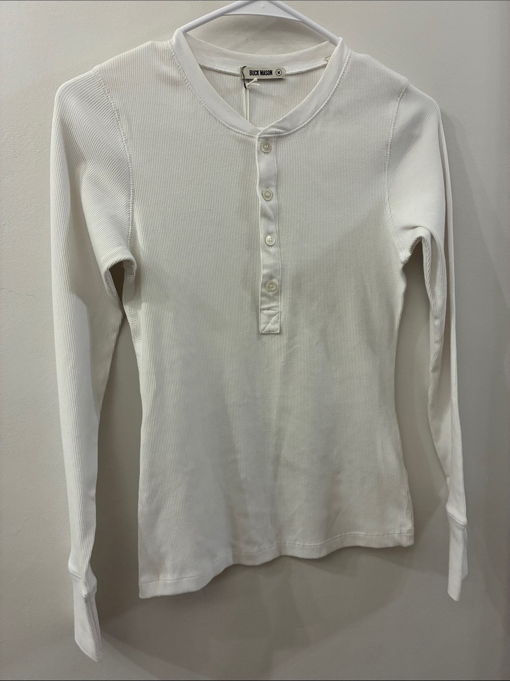Buck Mason NWT White Ribbed Henley long sleeve Top - cotton blend - medium